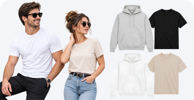 Wholesale blank apparel bundle including t-shirts, hoodies and jackets