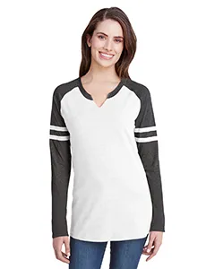 3534 LAT Womens Fine Jersey Mash Up Long Sleeve T-Shirt