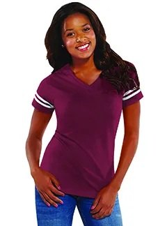 3537 LAT Womens Football V-Neck Fine Jersey Tee