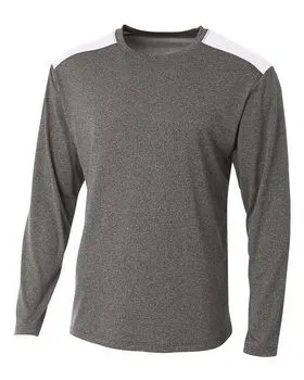 N3101 A4 Mens Tourney Heather Color Block Long Sleeve T-Shirt