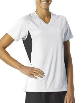 NW3223 A4 Ladies Color Block Performance V-Neck T-Shirt