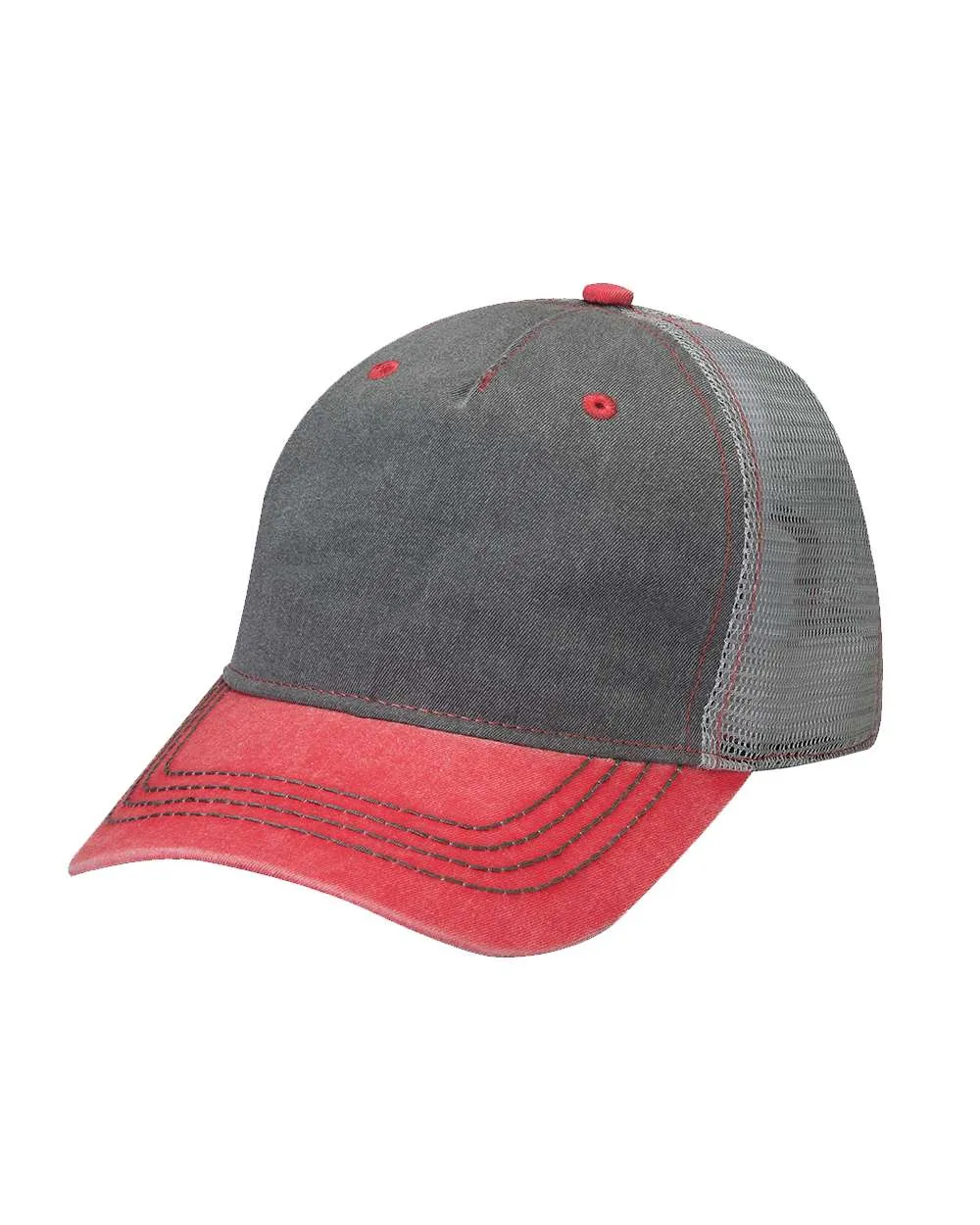 EN102 Adams Pigment-Dyed Twill & Mesh 5 Panel Trucker Cap