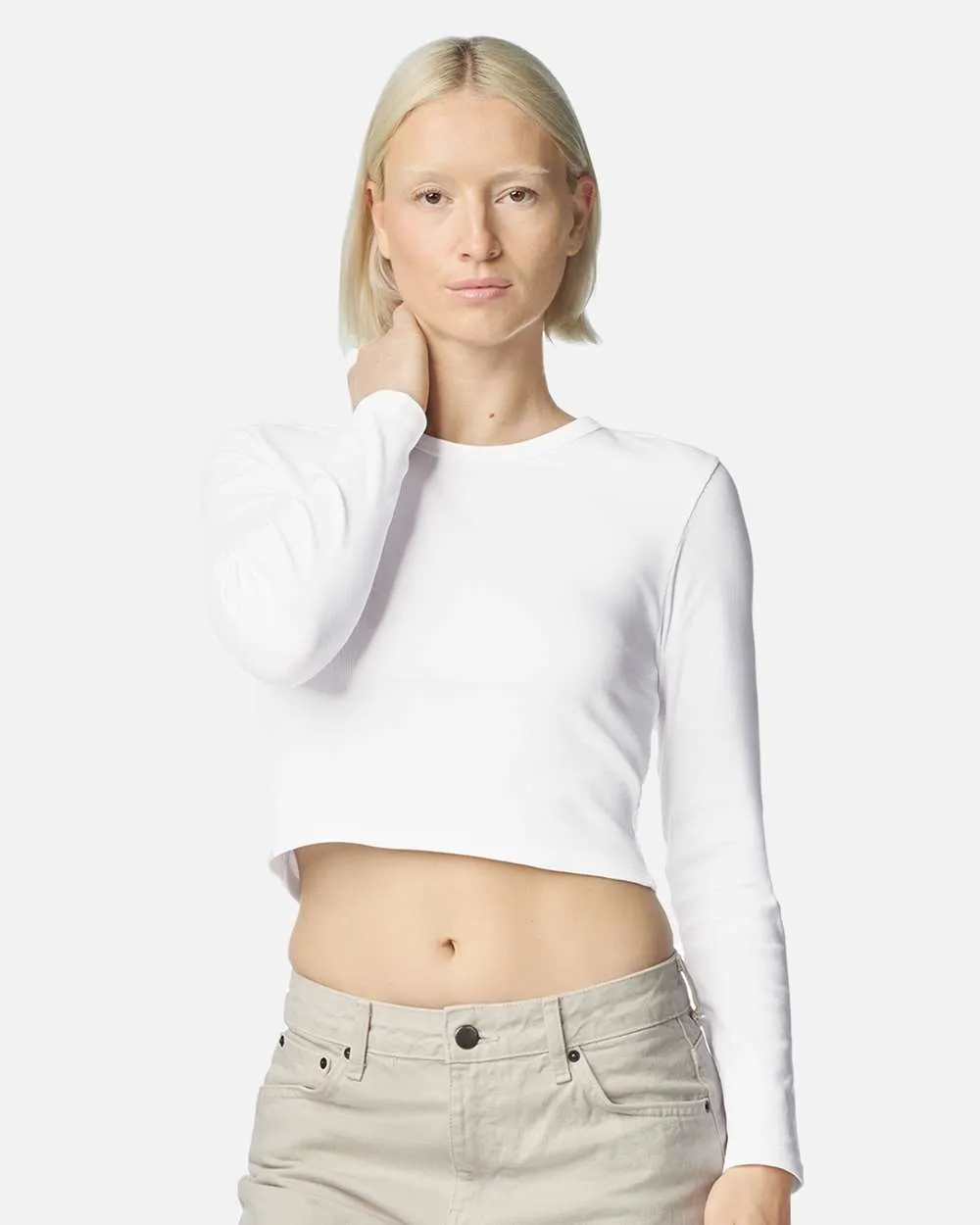 BR2107 American Apparel Womens Baby Rib Long Sleeve Cropped Tee BR2107 American Apparel Womens Baby Rib Long Sleeve Cropped Tee