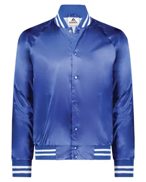 3610 Augusta Drop Ship Unisex Striped Trim Satin Baseball Jacket