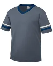 361 Augusta Sportswear Youth V-Neck Jersey with Striped Sleeves 361 Augusta Sportswear Youth V-Neck Jersey with Striped Sleeves