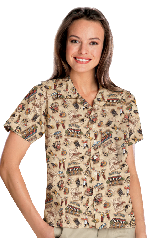 BG3108 Blue Generation Bistro Print Camp Shirt BG3108 Blue Generation Bistro Print Camp Shirt