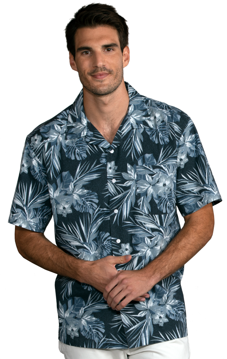 BG3109 Blue Generation Adult S/S Indigo Breeze Camp Shirt