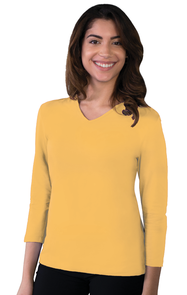 BG4703 Blue Generation Ladies 3/4 Sleeve V-Neck Tee