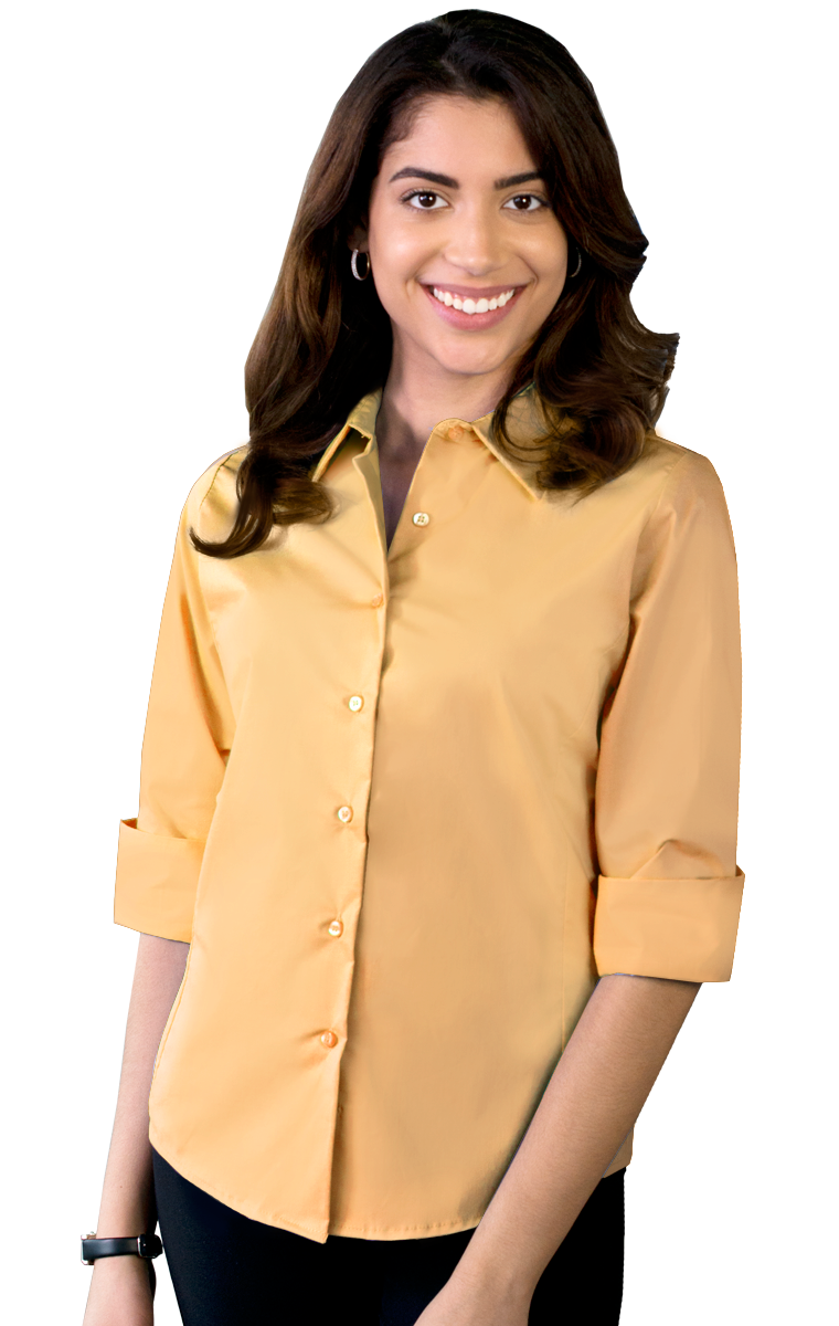 BG6218 Blue Generation Ladies 3/4 Sleeve Stretch Poplin Shirt