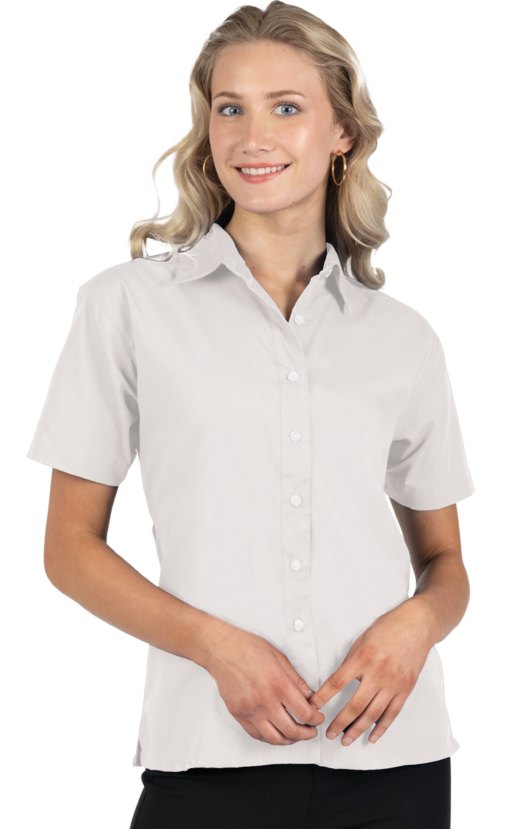 BG6266S Blue Generation Ladies S/S Superblend Poplin Shirt with Matching Buttons BG6266S Blue Generation Ladies S/S Superblend Poplin Shirt with Matching Buttons