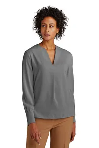 BB18009 Brooks Brothers  Womens Open-Neck Satin Blouse