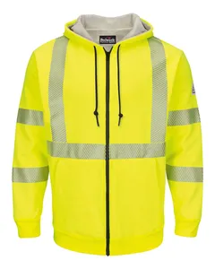 SMZ4HV Bulwark Hi-Visibility Zip-Front Hooded Fleece Sweatshirt with Waffle Lining