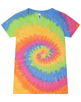 1075 Colortone Womens Tie-Dyed V-Neck T-Shirt