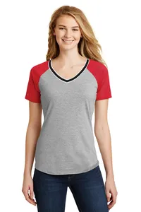 DT276 District  Juniors Mesh Sleeve V-Neck Tee.