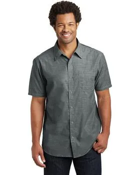 DM3810 District Made Mens Short Sleeve Washed Woven Shirt.