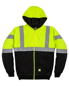 HVF023 Berne Mens Hi-Vis Class 3 Color Block Full-Zip Hooded Sweatshirt
