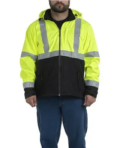 HVJS206 Berne Mens Hi-Vis Class 3 Hooded Softshell Jacket