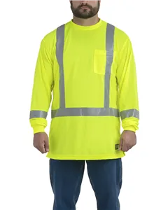 HVK013 Berne Mens Hi-Vis Class 3 Performance Long Sleeve Pocket T-Shirt