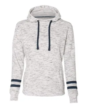 8674 J America Women’s Mélange Fleece Striped-Sleeve Hooded Sweatshirt