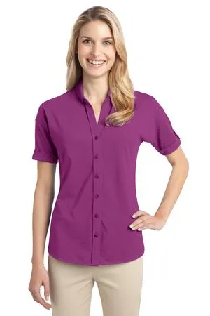 L556 Port Authority Ladies Stretch Pique Button-Front Shirt.