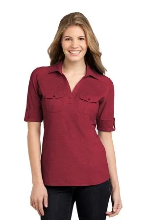 L557 Port Authority Ladies Oxford Pique Double Pocket Polo.