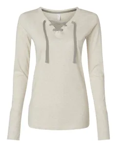3538 LAT Womens Fine Jersey Lace-Up Long Sleeve T-Shirt