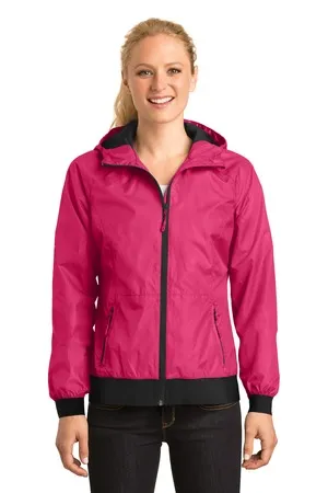 LST53 Sport-Tek Ladies Embossed Hooded Wind Jacket.