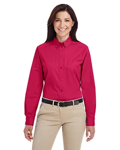 M581W Harriton Ladies Foundation 100% Cotton Long-Sleeve Twill Shirt with Teflon