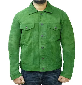 JNLJ193 Men’s Green Suede Trucker 100% Real Leather Jacket