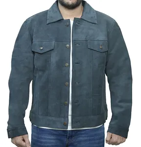 JNLJ194 Men’s Grey Suede Trucker 100% Real Leather Jacket