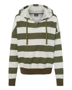 W21721 MV Sport Womens Striped Fleece Boxy Hooded Sweatshirt