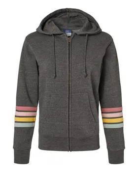 W22732 MV Sport Womens Striped Sleeves Full-Zip Hooded Sweatshirt