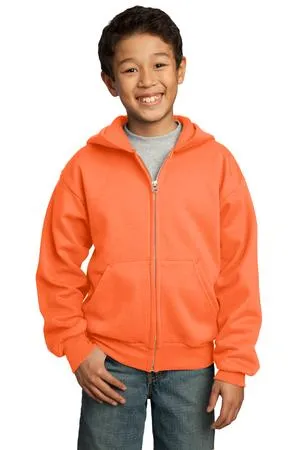 PC90YZH Port & Company - Youth Core Fleece Full-Zip Hooded Sweatshirt.