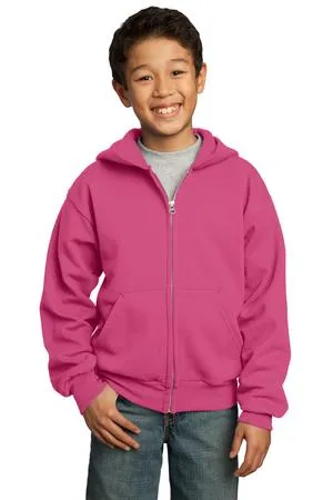 PC90YZH Port & Company - Youth Core Fleece Full-Zip Hooded Sweatshirt.
