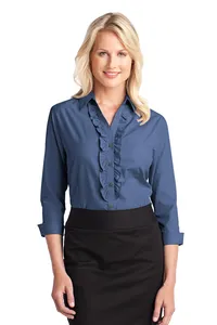 L644 Port Authority  Ladies Crosshatch Ruffle Easy Care Shirt.