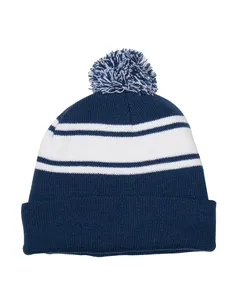 AP115 Prime Line Knit Beanie With Pom Pom