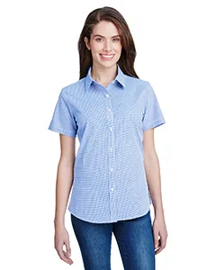 RP321 Artisan Collection by Reprime Ladies Microcheck Gingham Short-Sleeve Cotton Shirt