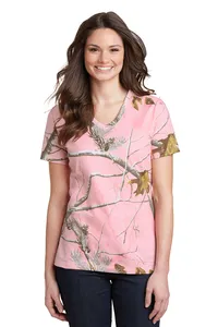 LRO54V Russell Outdoors  Realtree Ladies 100% Cotton V-Neck T-Shirt.