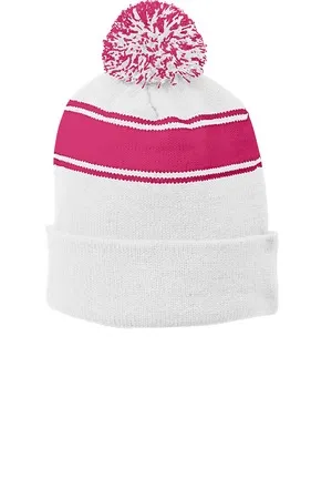 STC28 Sport-Tek Stripe Pom Pom Beanie.