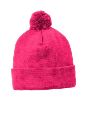 STC37 Sport-Tek Solid Pom Pom Beanie.