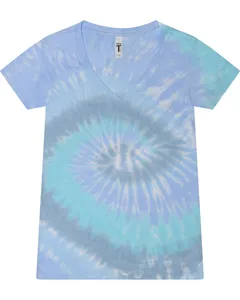 1075CD Tie-Dye Ladies V-Neck T-Shirt