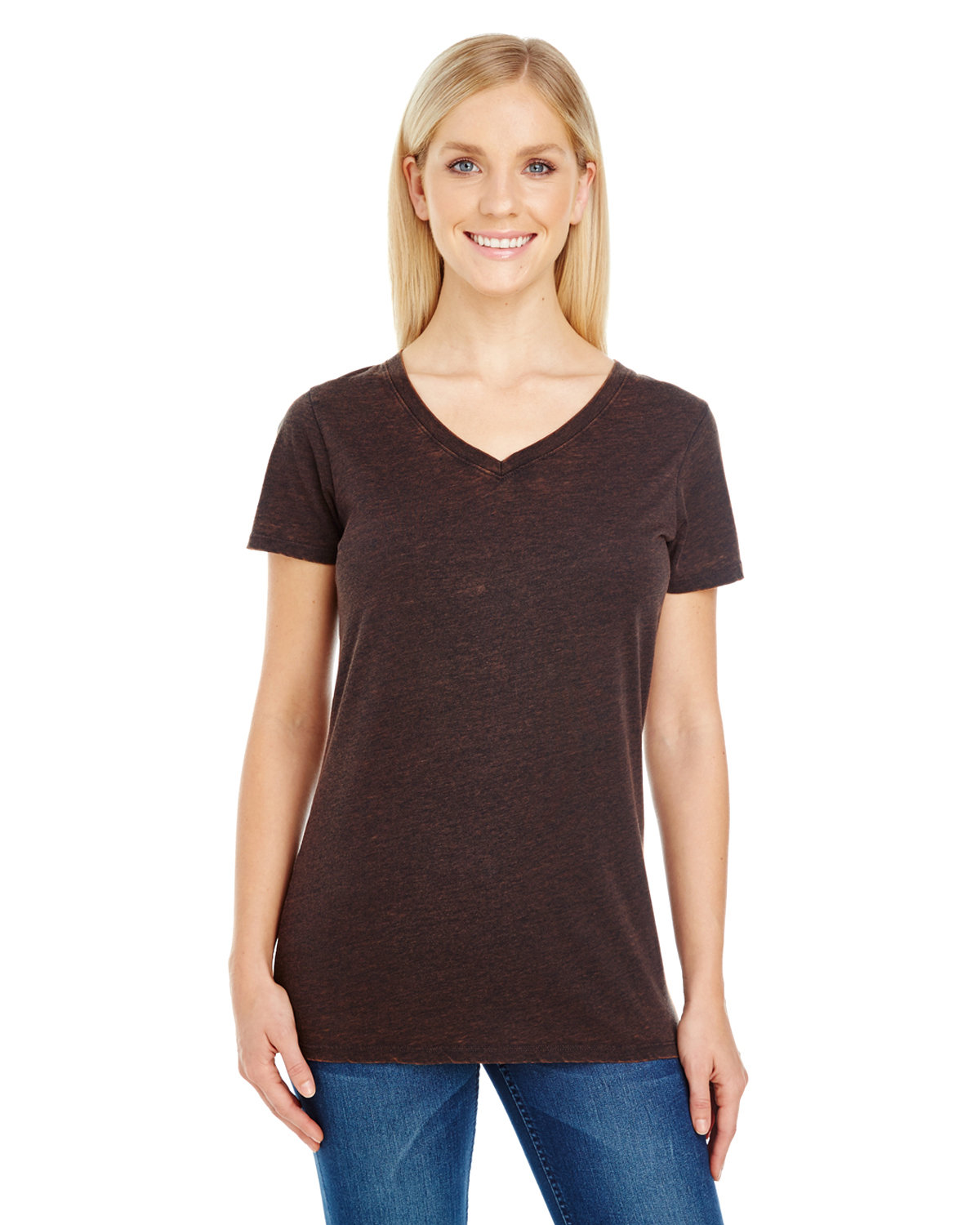 215B Threadfast Apparel Ladies Cross Dye Short-Sleeve V-Neck T-Shirt