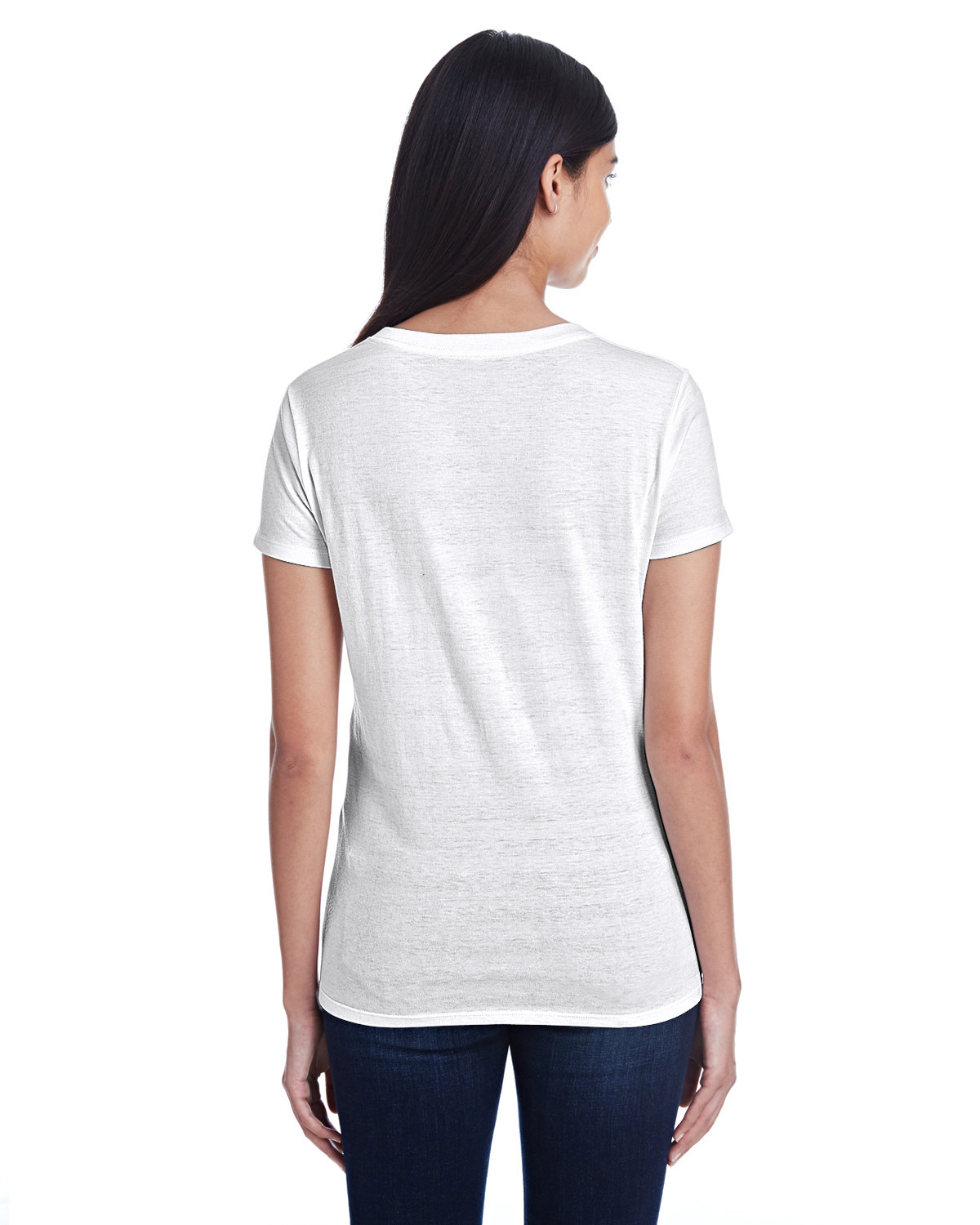 252RV Threadfast Apparel Ladies Invisible Stripe V-Neck T-Shirt - Back Image