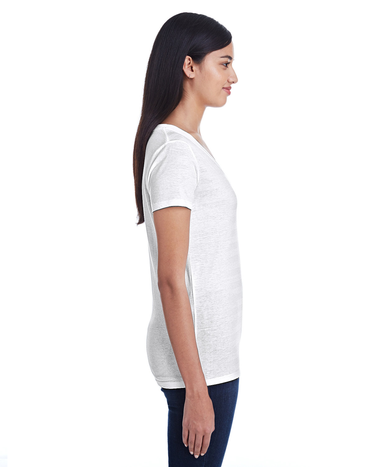 252RV Threadfast Apparel Ladies Invisible Stripe V-Neck T-Shirt - Siide Image