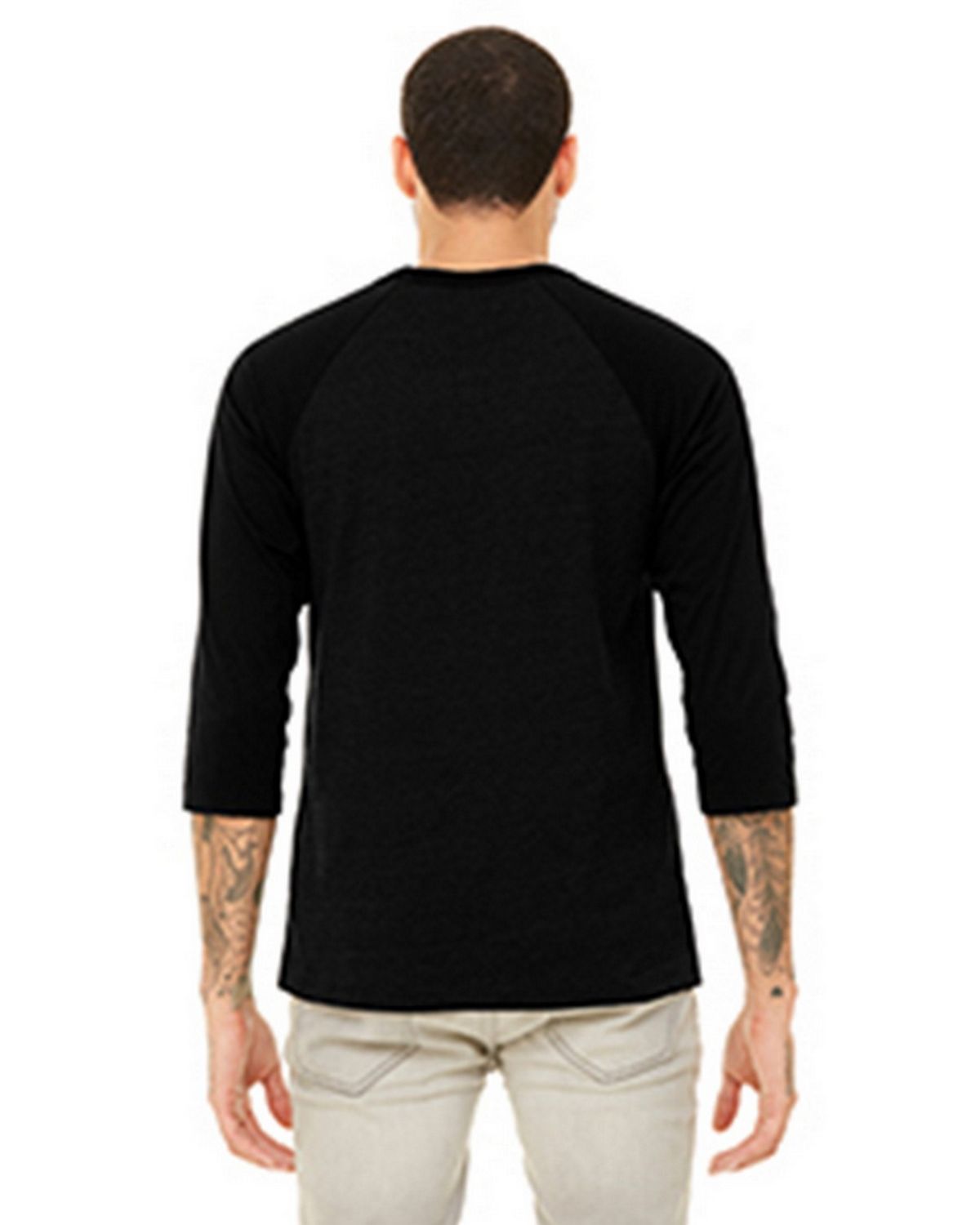 3200 Bella + Canvas Unisex 3/4 Sleeve Baseball Tee 3200 Bella + Canvas Unisex 3/4 Sleeve Baseball Tee - Back Image