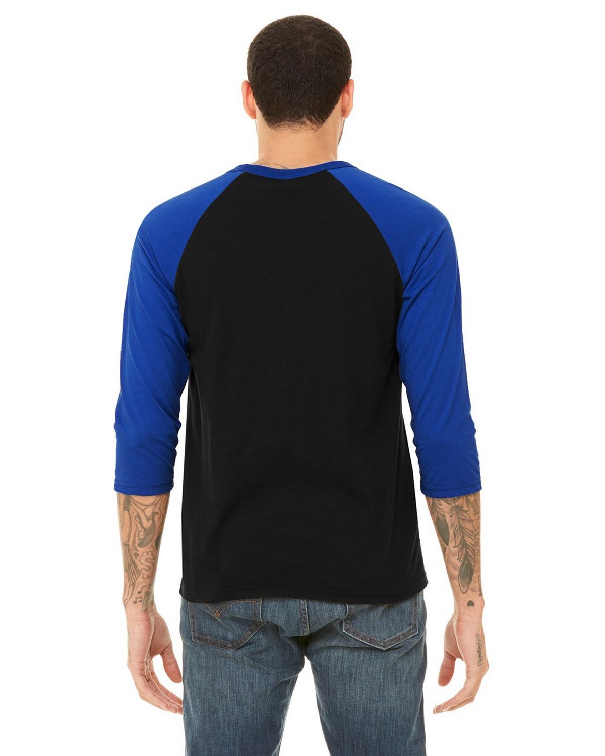 3200 Bella + Canvas Unisex 3/4 Sleeve Baseball Tee - Back Image