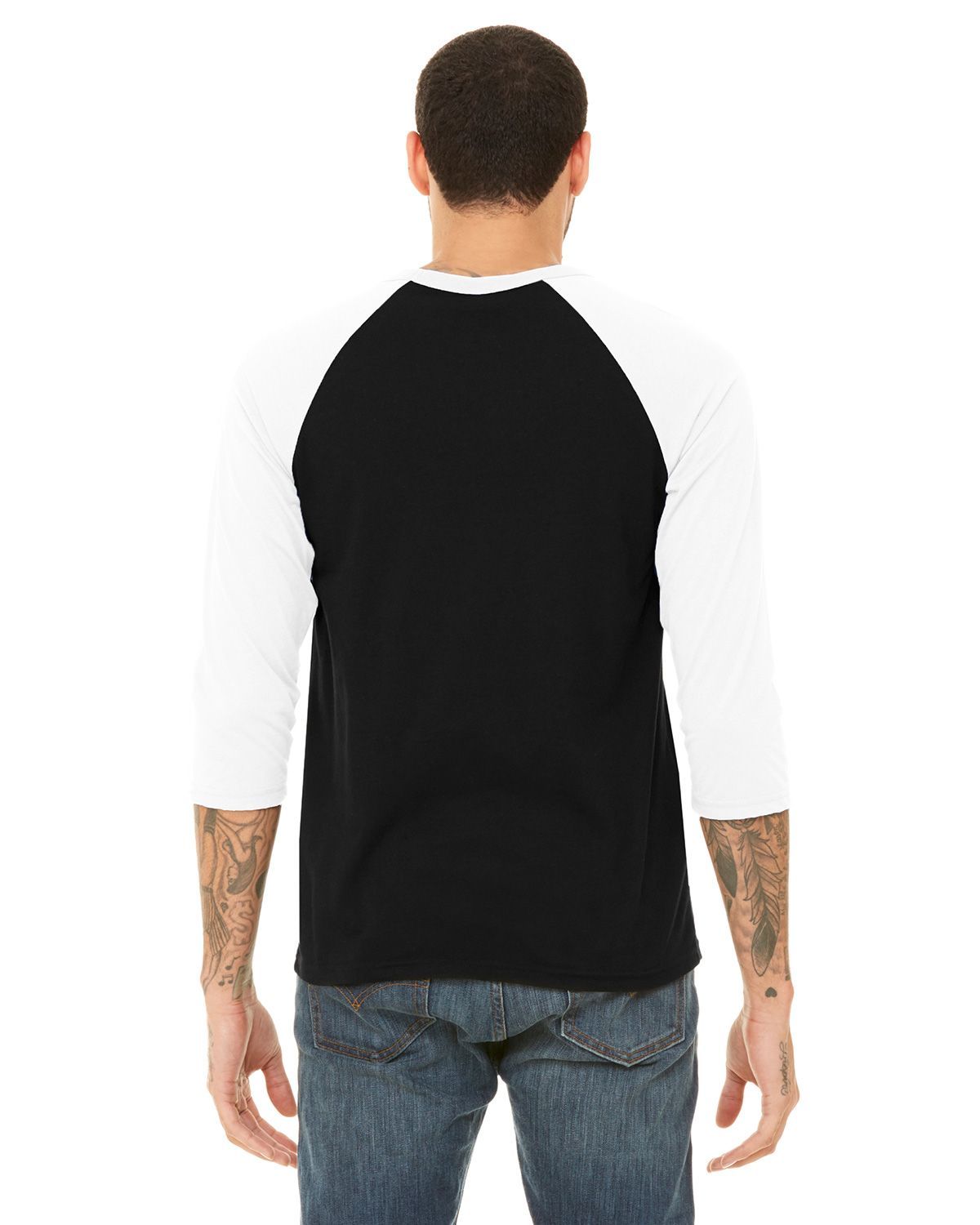 3200 Bella + Canvas Unisex 3/4 Sleeve Baseball Tee - Back Image