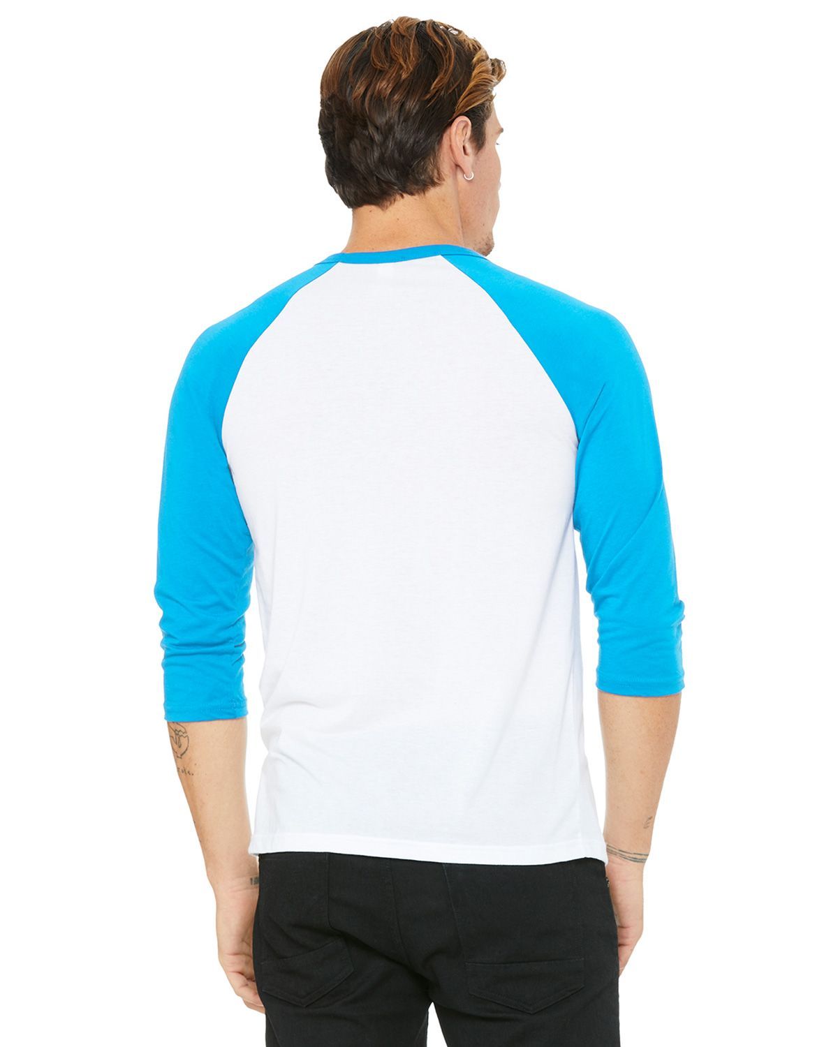3200 Bella + Canvas Unisex 3/4 Sleeve Baseball Tee - Back Image