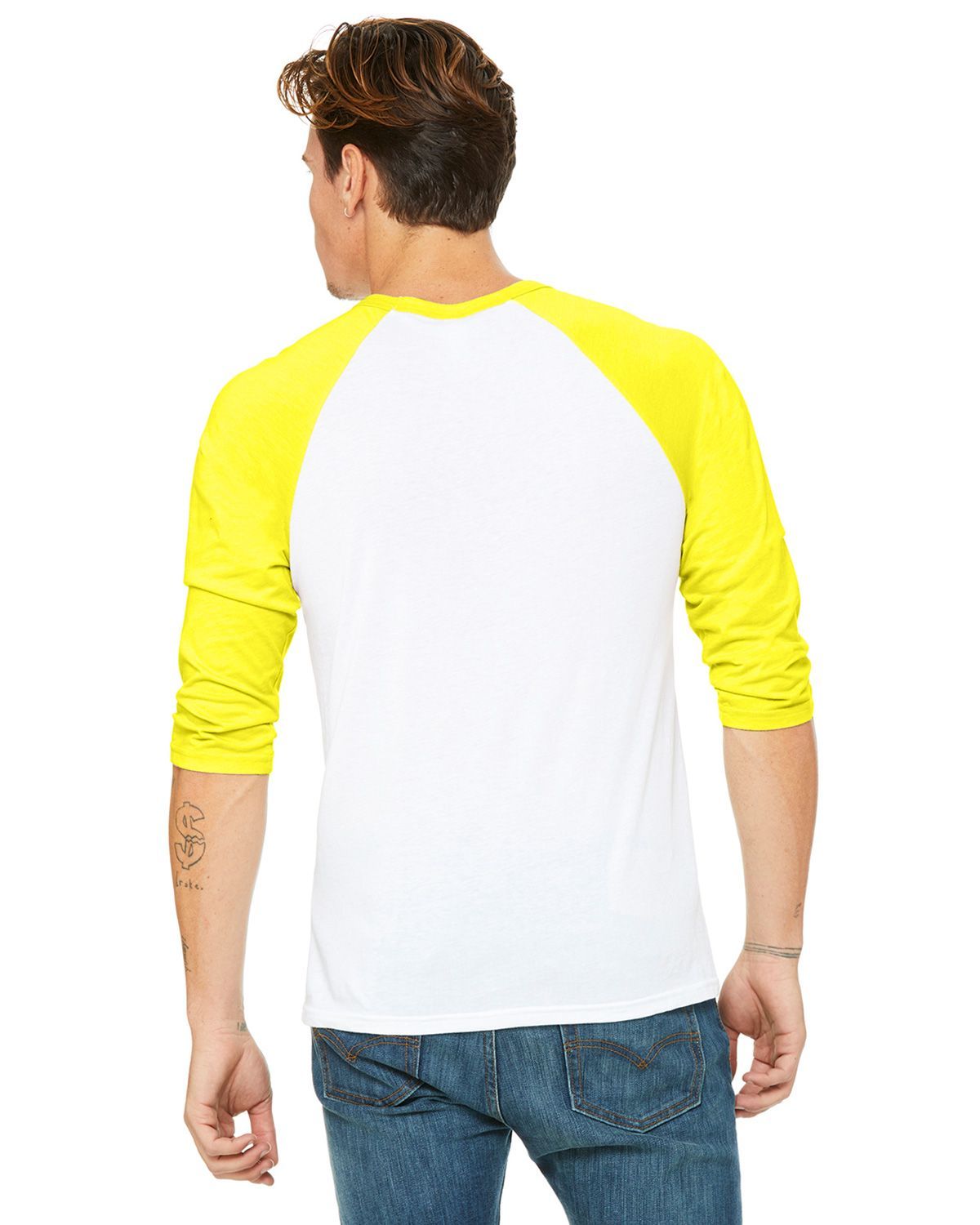 3200 Bella + Canvas Unisex 3/4 Sleeve Baseball Tee - Back Image