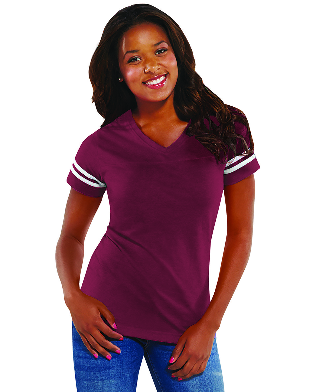 3537 LAT Womens Football V-Neck Fine Jersey Tee 3537 LAT Womens Football V-Neck Fine Jersey Tee
